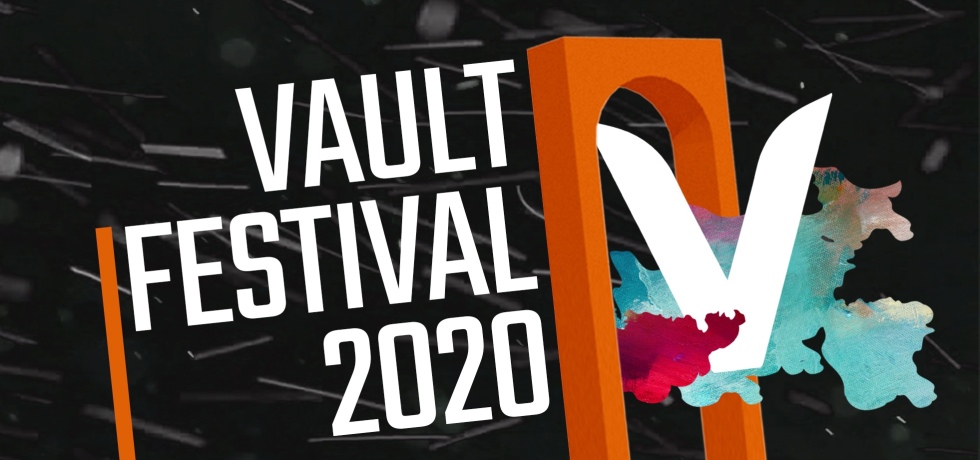 The text Vault Festival 2020, with a giant V next to it, underneath an illustration of an orange arch. It is the Vault Festival logo.